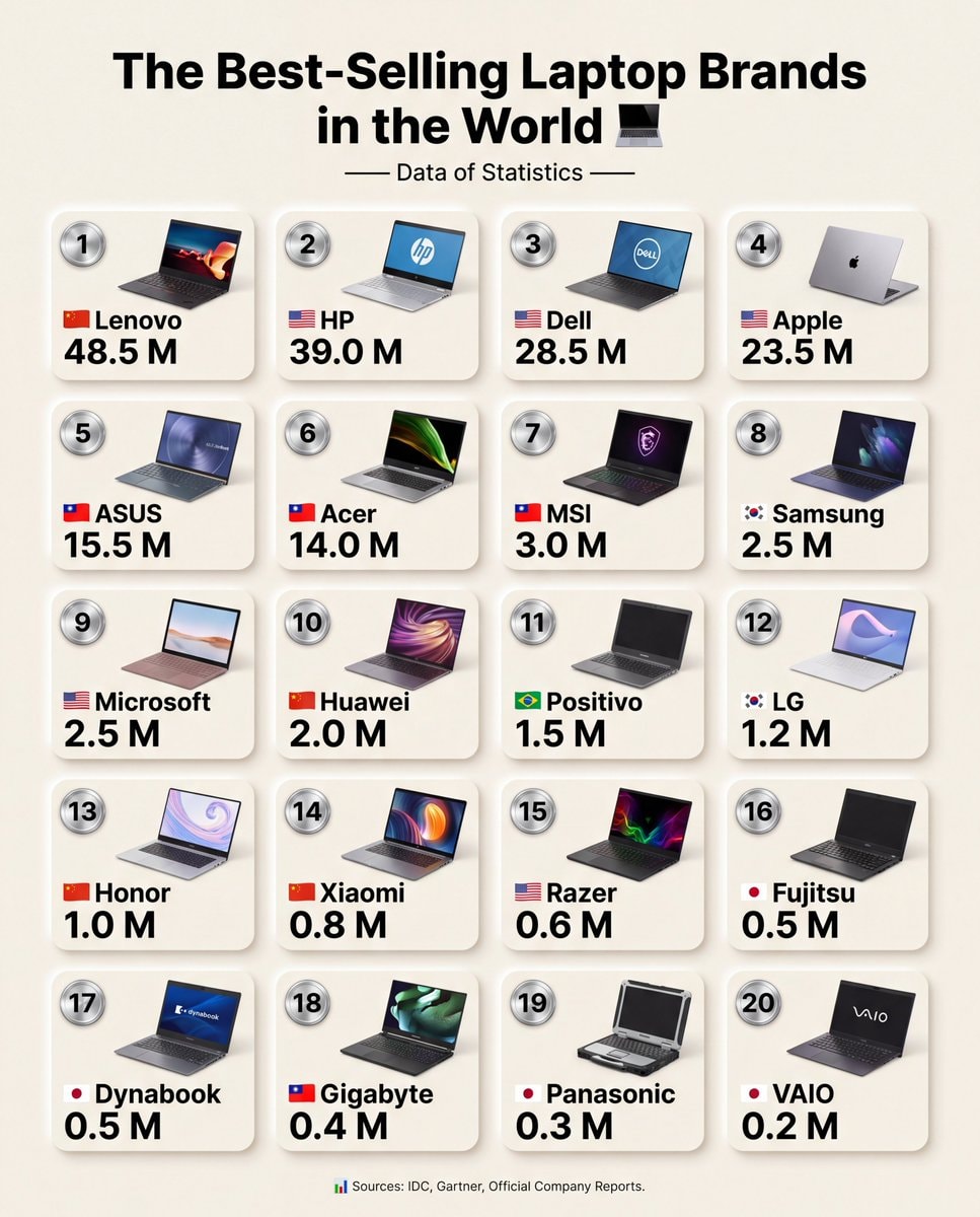 Best-selling laptop brands worldwide