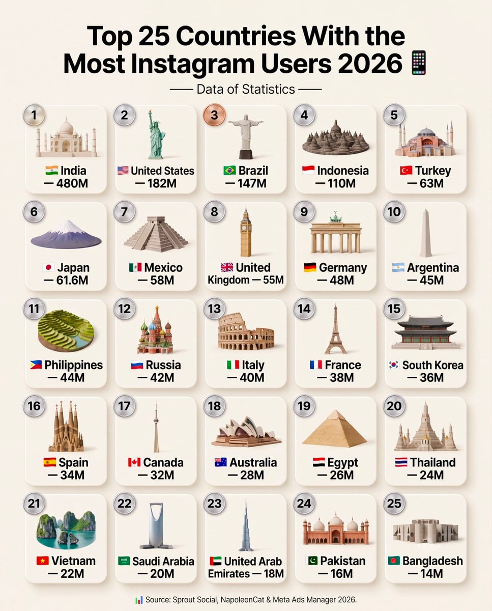 Top 25 Countries With Most Instagram Users 2026