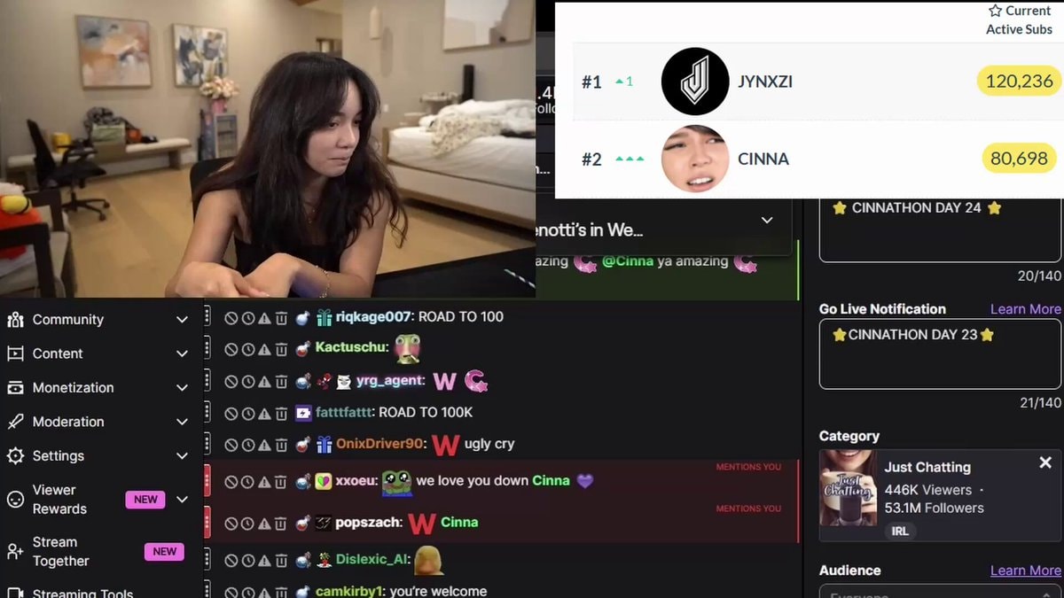 Cinna Subathon milestone reaction
