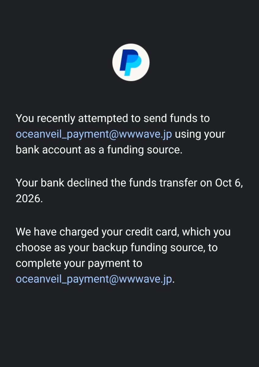Oceanveil payment issues reported (photo 2 of 2)