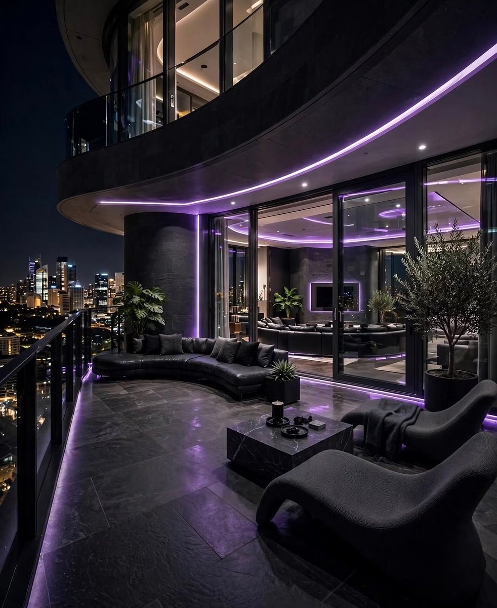 luxury apartment balcony at night