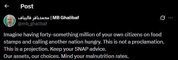 Ghalibaf responds to U.S. on X