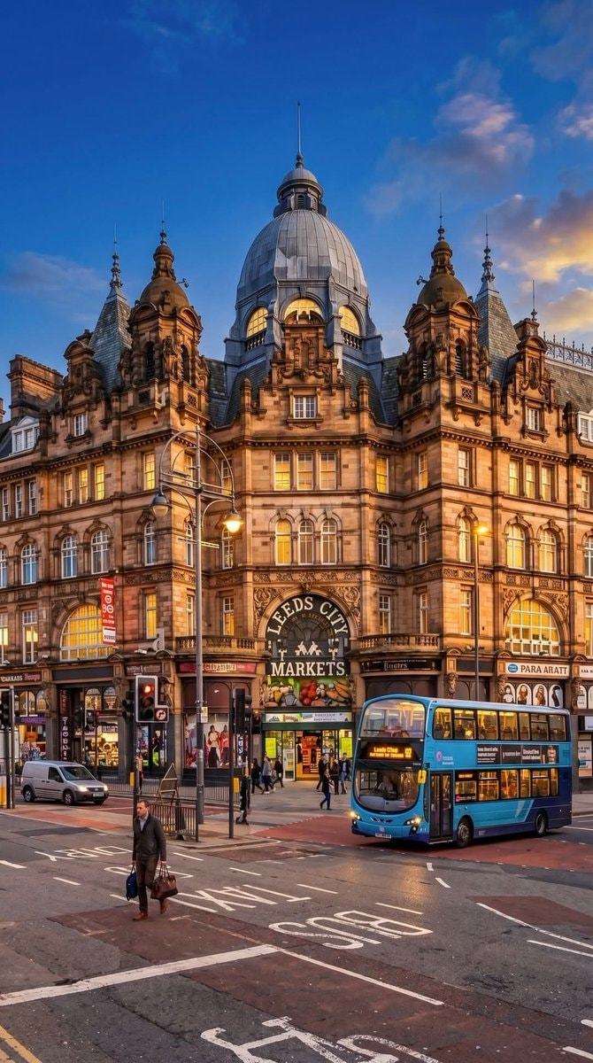 Leeds City Markets at dusk