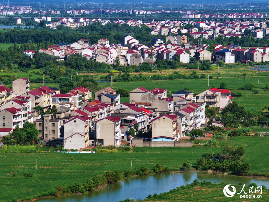 Guantian village red roofs Jiangxi