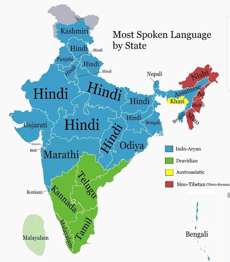 India most spoken language by state map India most spoken language by state map