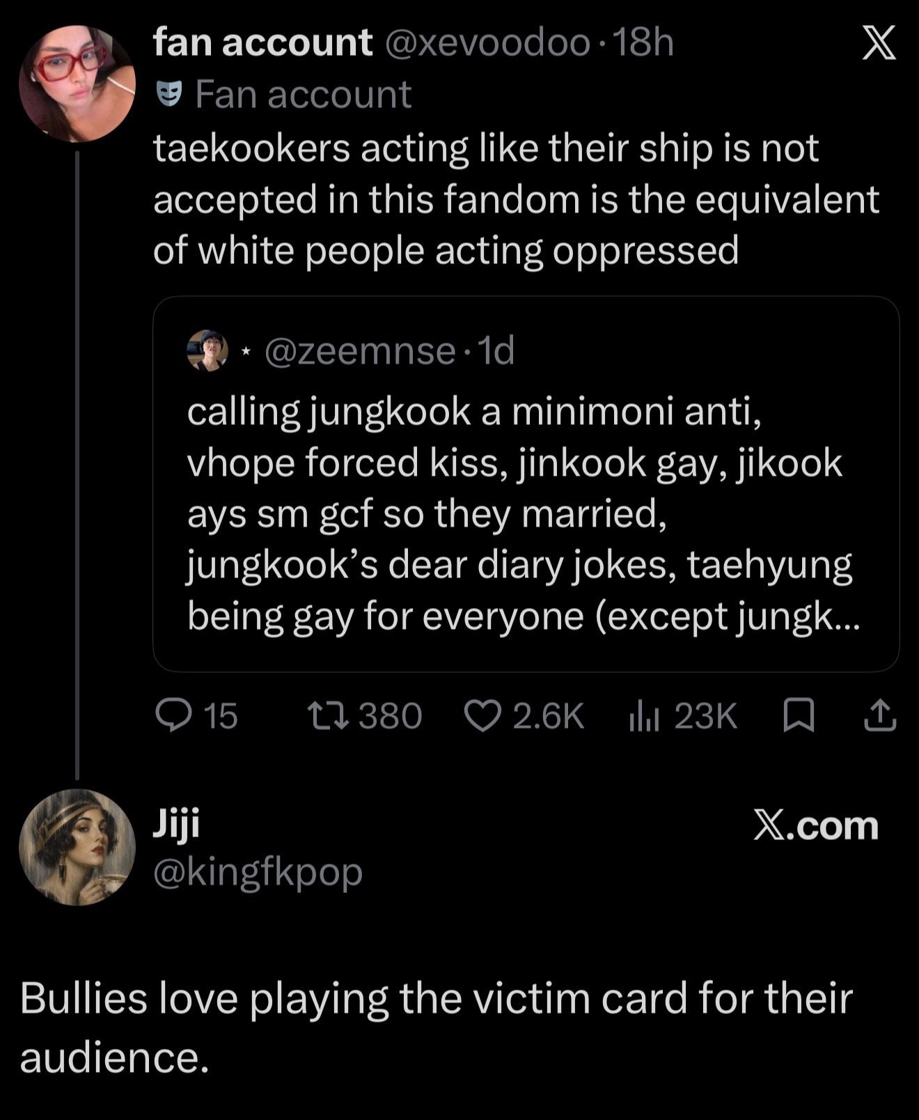 Taekookers victim card debate on X Taekookers victim card debate on X