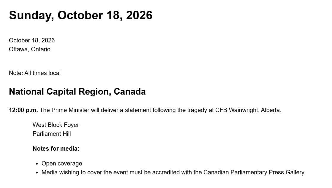 Mark Carney statement on CFB Wainwright