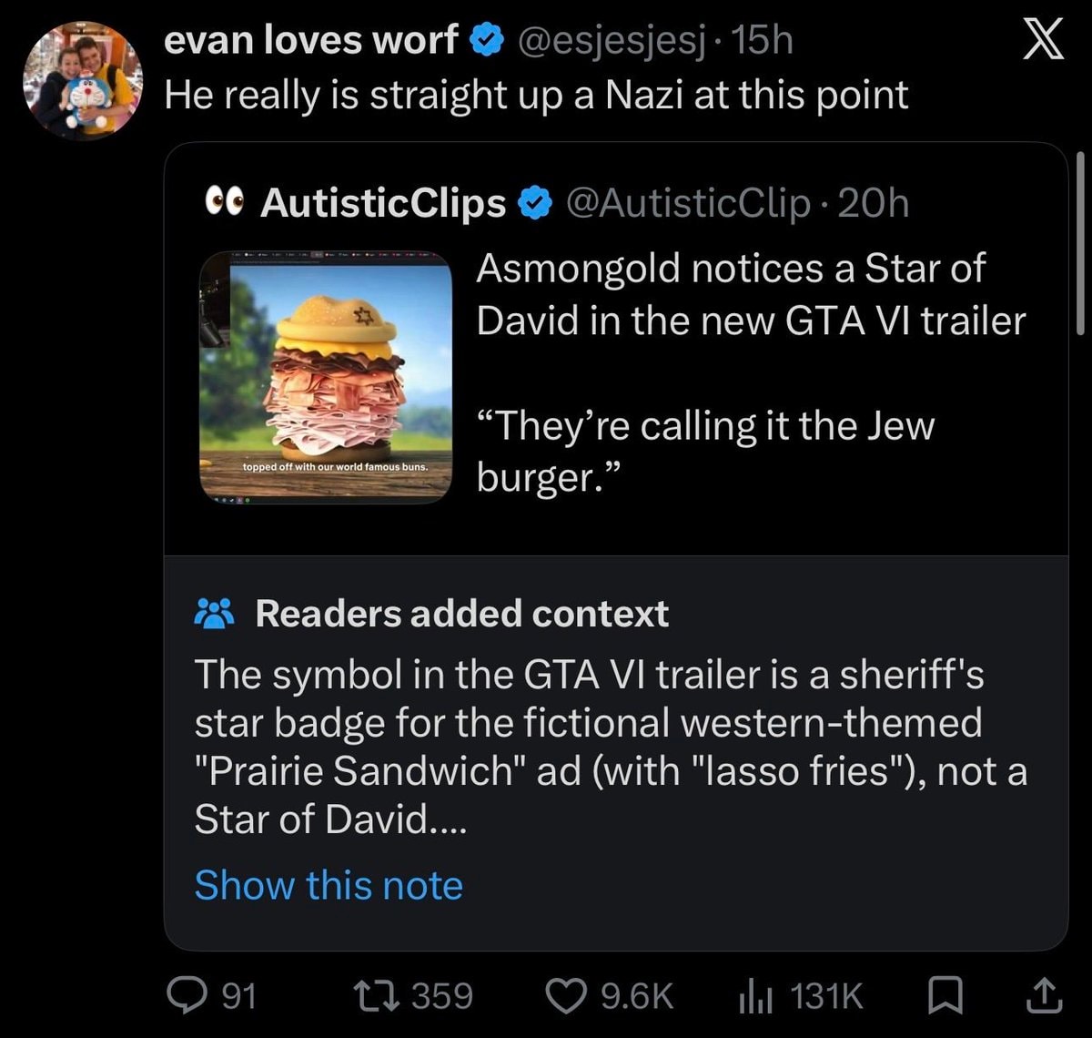 Asmongold GTA 6 Jew Burger comments (photo 3 of 3)