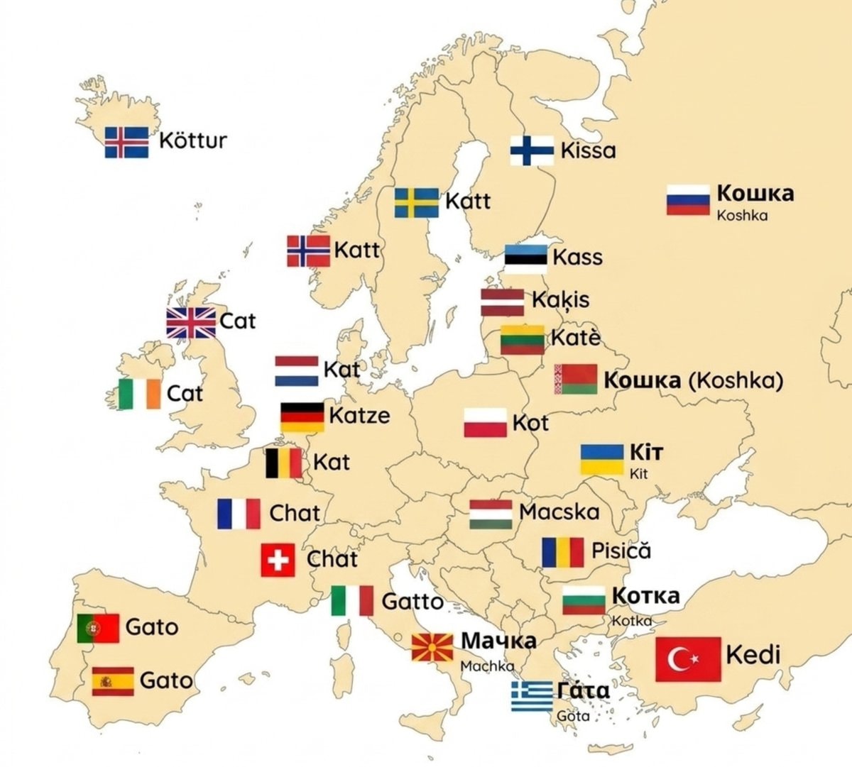 Cat translations across Europe Cat translations across Europe