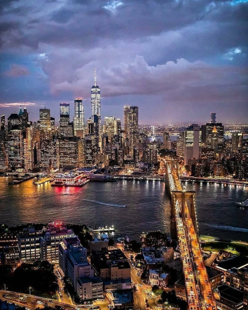 New York City skyline at dusk