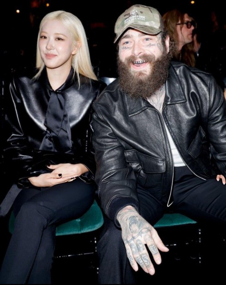 Rose with Post Malone and Rami Malek