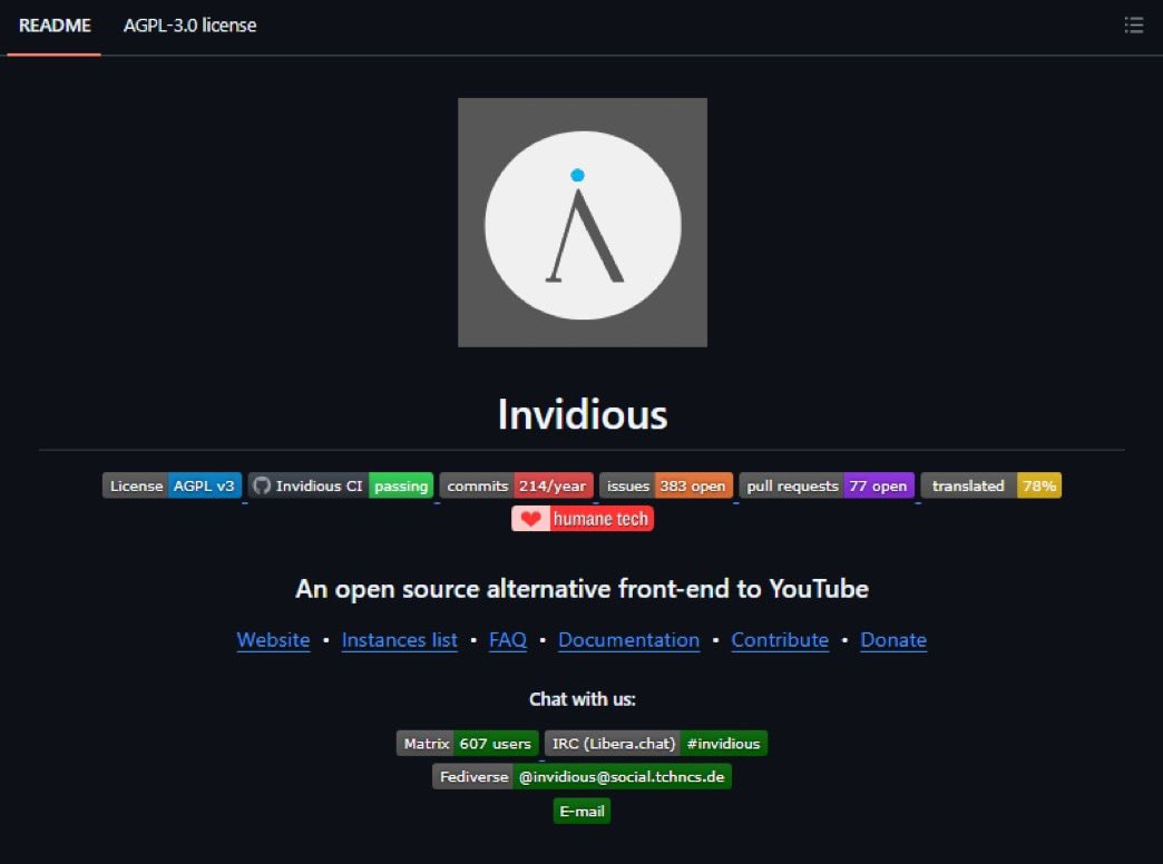 Invidious open source YouTube front-end