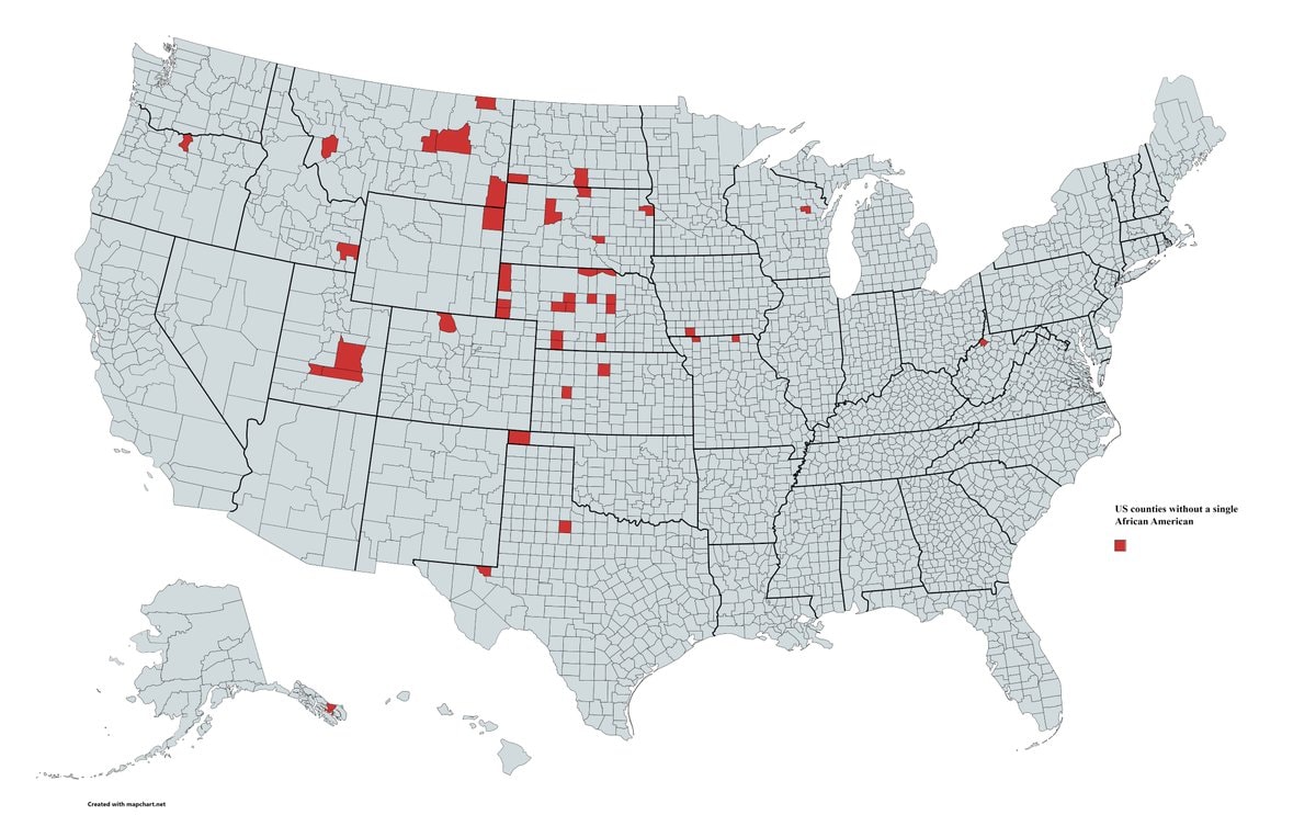 US Counties without African American residents