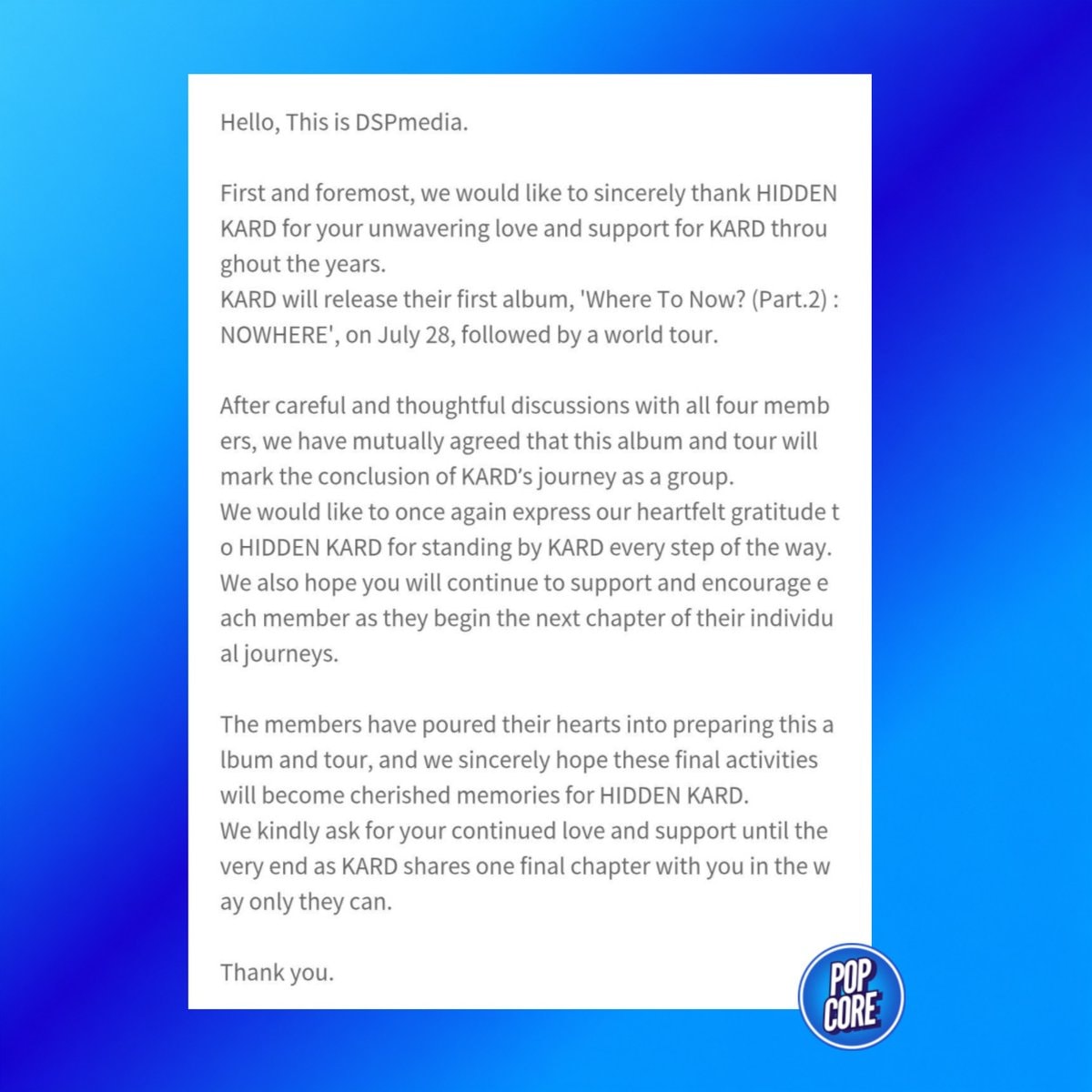 KARD disbandment announcement (photo 2 of 2)
