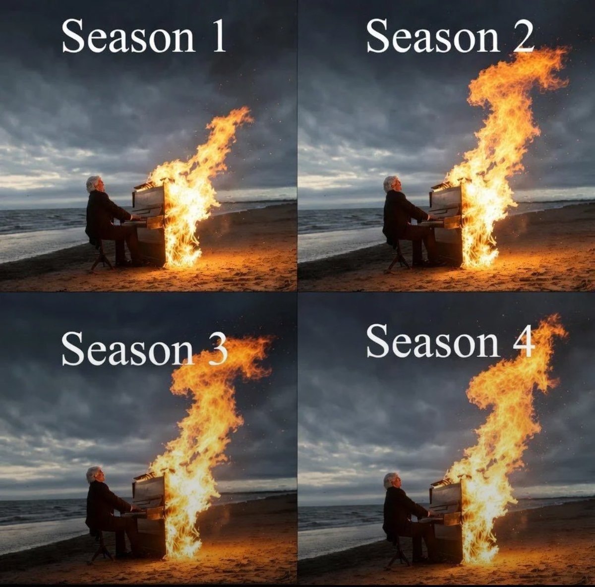 piano on beach fire seasons