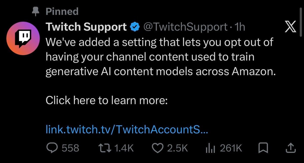 Twitch generative AI opt out setting