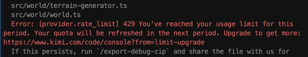 Kimi K2.7 rate limit error