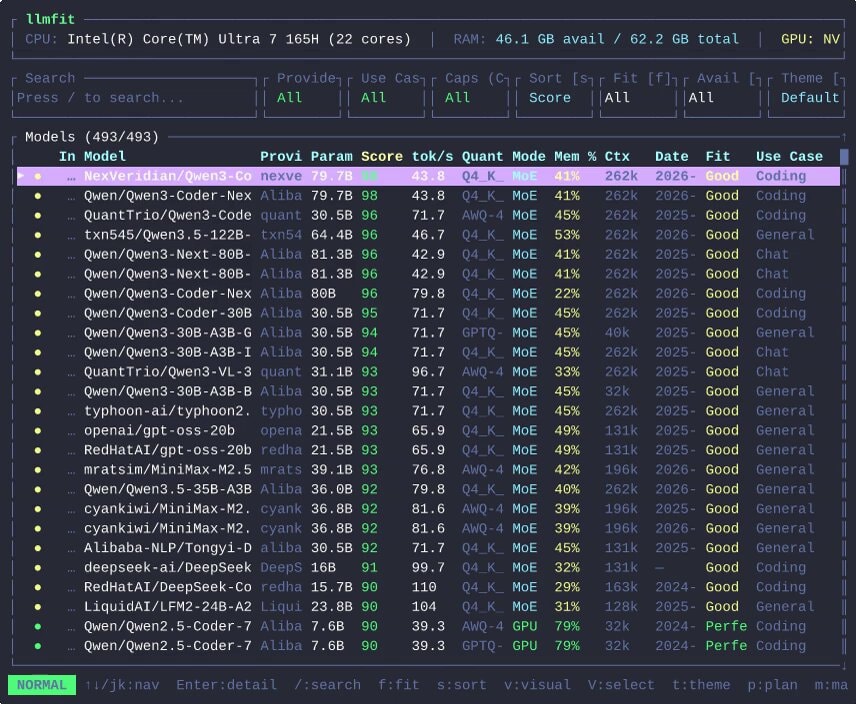 llmfit hardware scanner for local LLMs