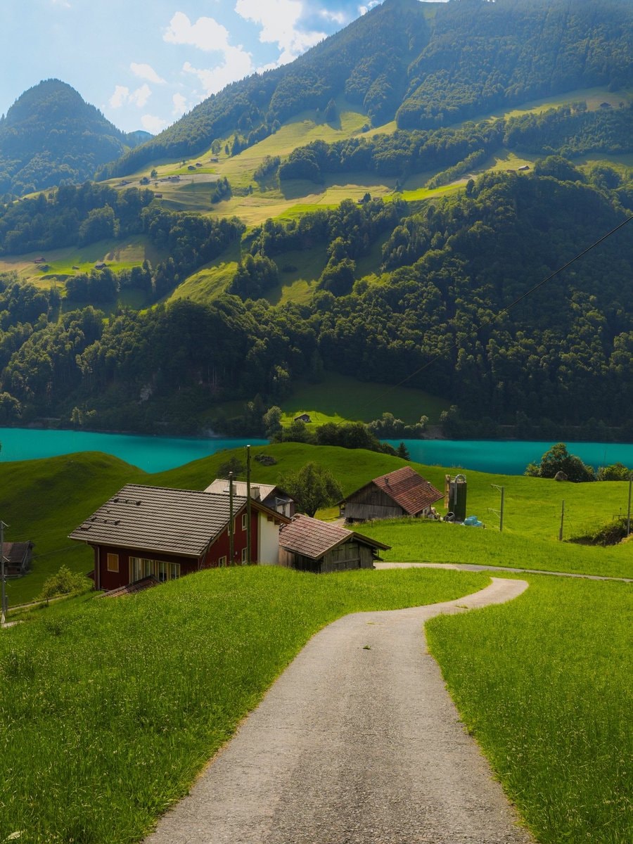 Swiss landscape with lake and mountains