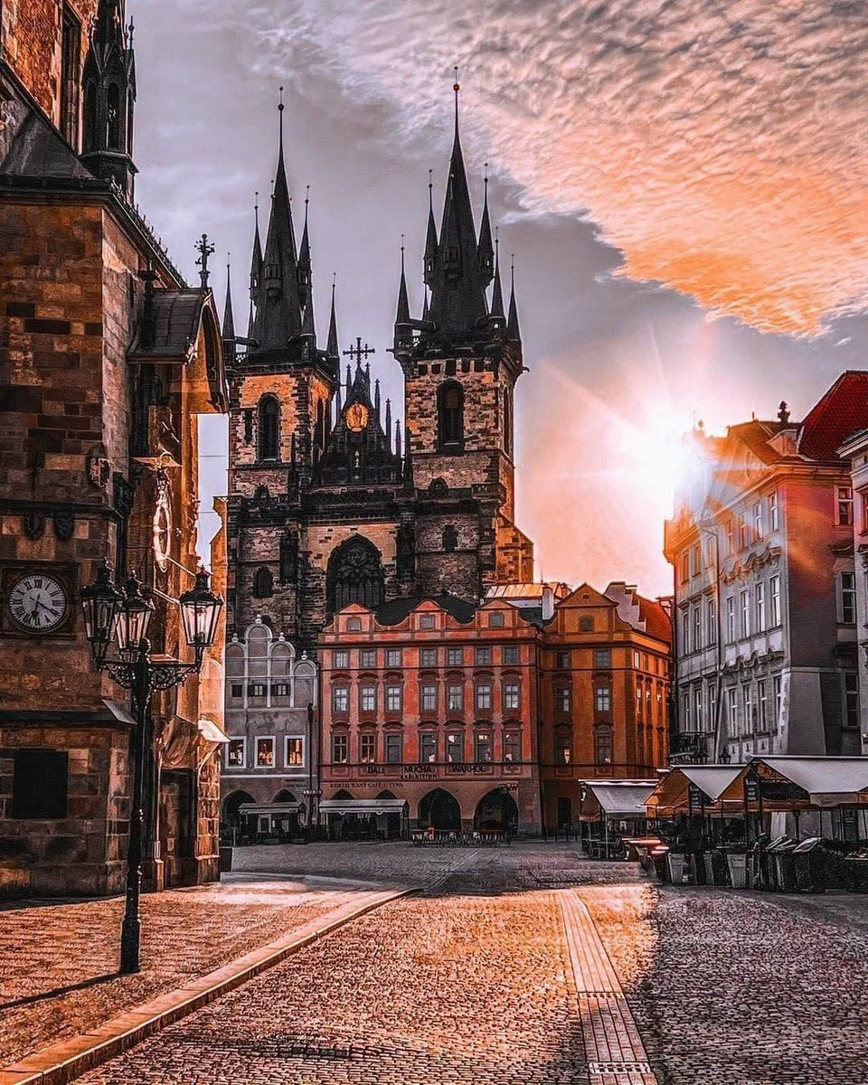 Prague old town square at sunset
