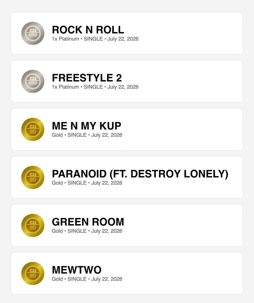 Ken Carson six new RIAA certifications (photo 2 of 2)