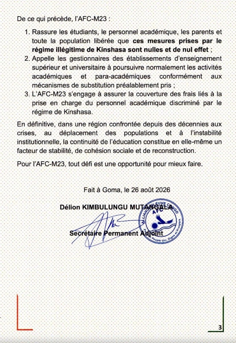 AFC-M23 Communiqué on Academic Support (photo 3 of 3)
