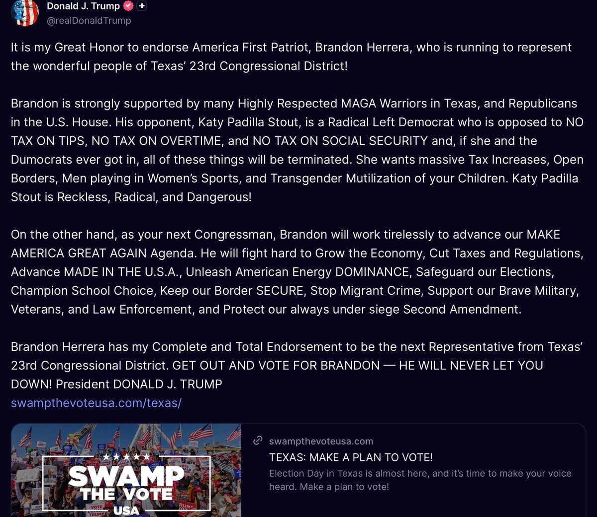 Trump endorses Brandon Herrera