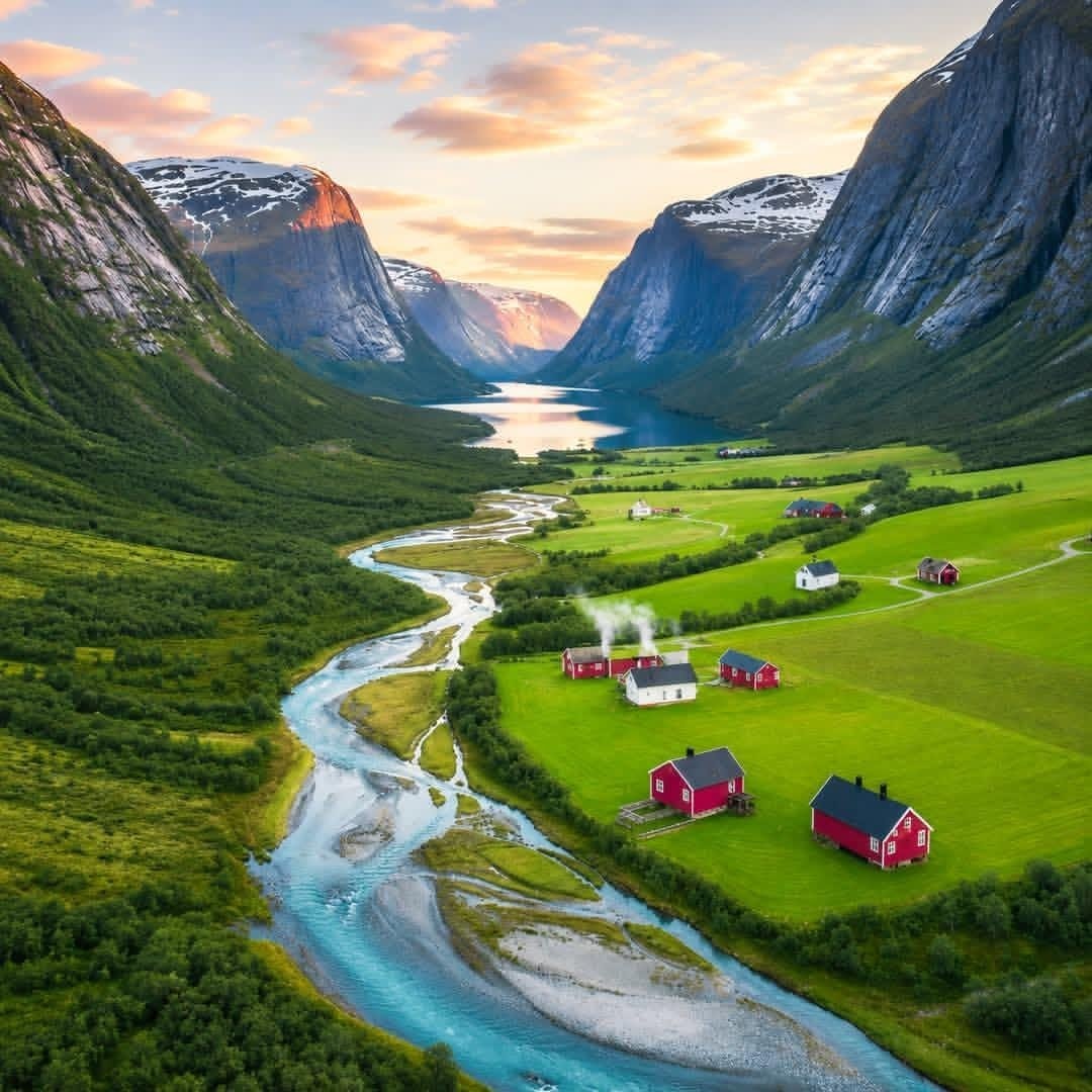 Norway fjord landscape with houses (photo 2 of 3)