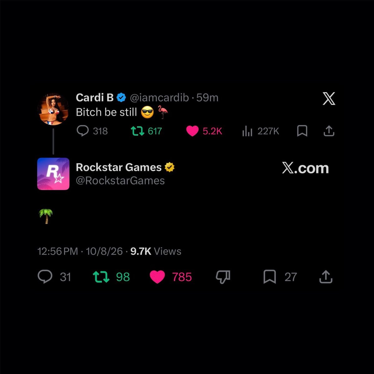 Rockstar Games comments on Cardi B Instagram 🌴