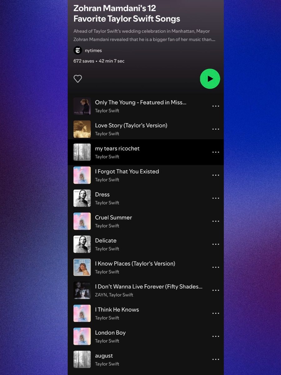 Zohran Mamdani 12 favorite Taylor Swift songs (photo 2 of 2)