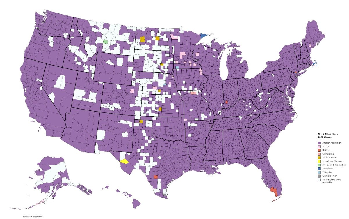 Black ethnicity by US county