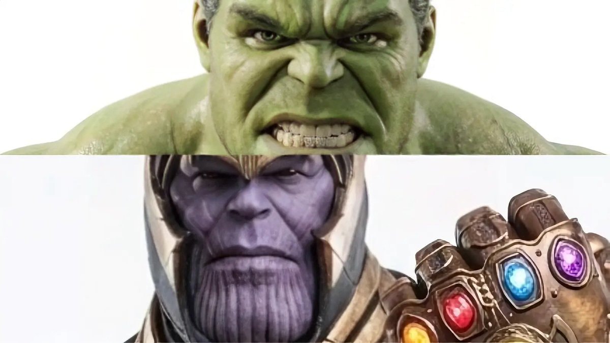 Hulk vs Thanos split screen