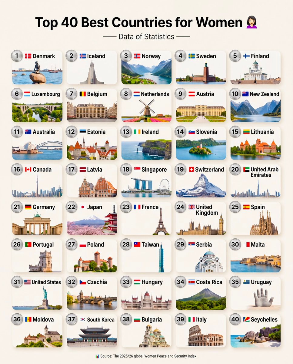 Top 40 Best Countries for Women