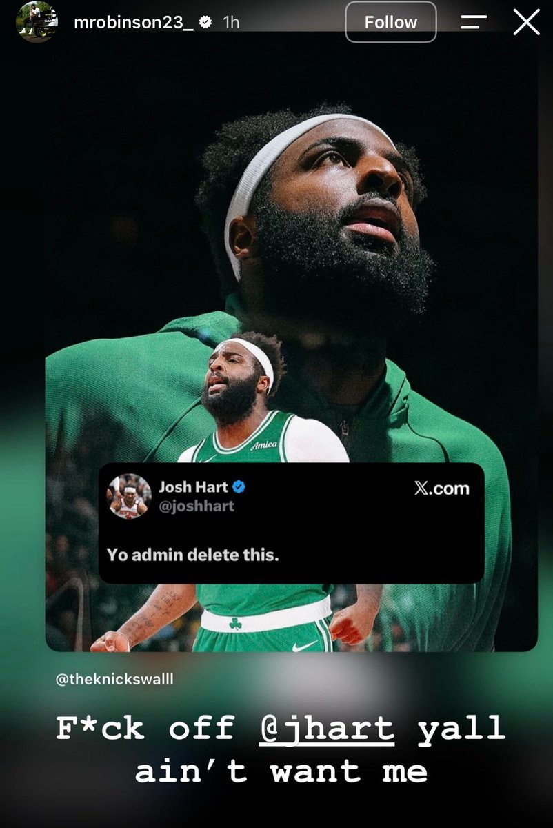 Mitchell Robinson IG story Josh Hart Celtics jersey