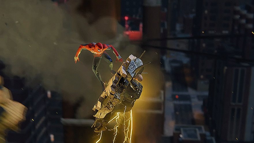spider-man leaps at villain vehicle