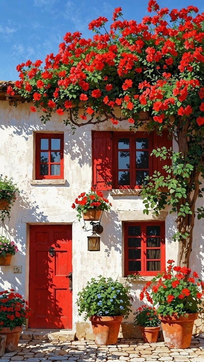 Idyllic Mediterranean house with red door Idyllic Mediterranean house with red door