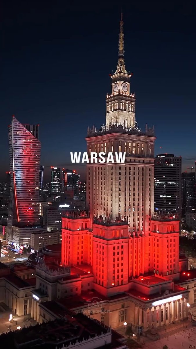 Warsaw Poland cityscape at night