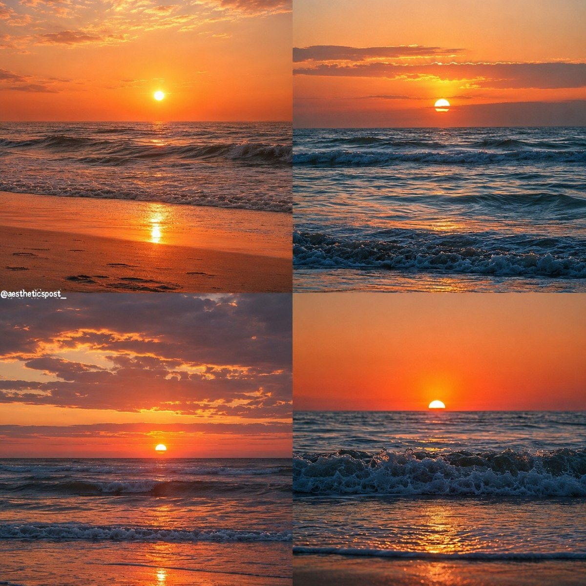 four sunset images over the ocean