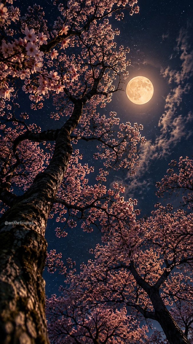 cherry blossom trees at night
