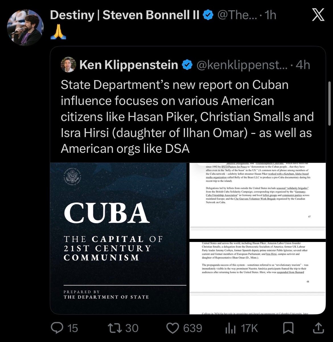 Destiny prayer emoji Marco Rubio State Department Hasan Cuba