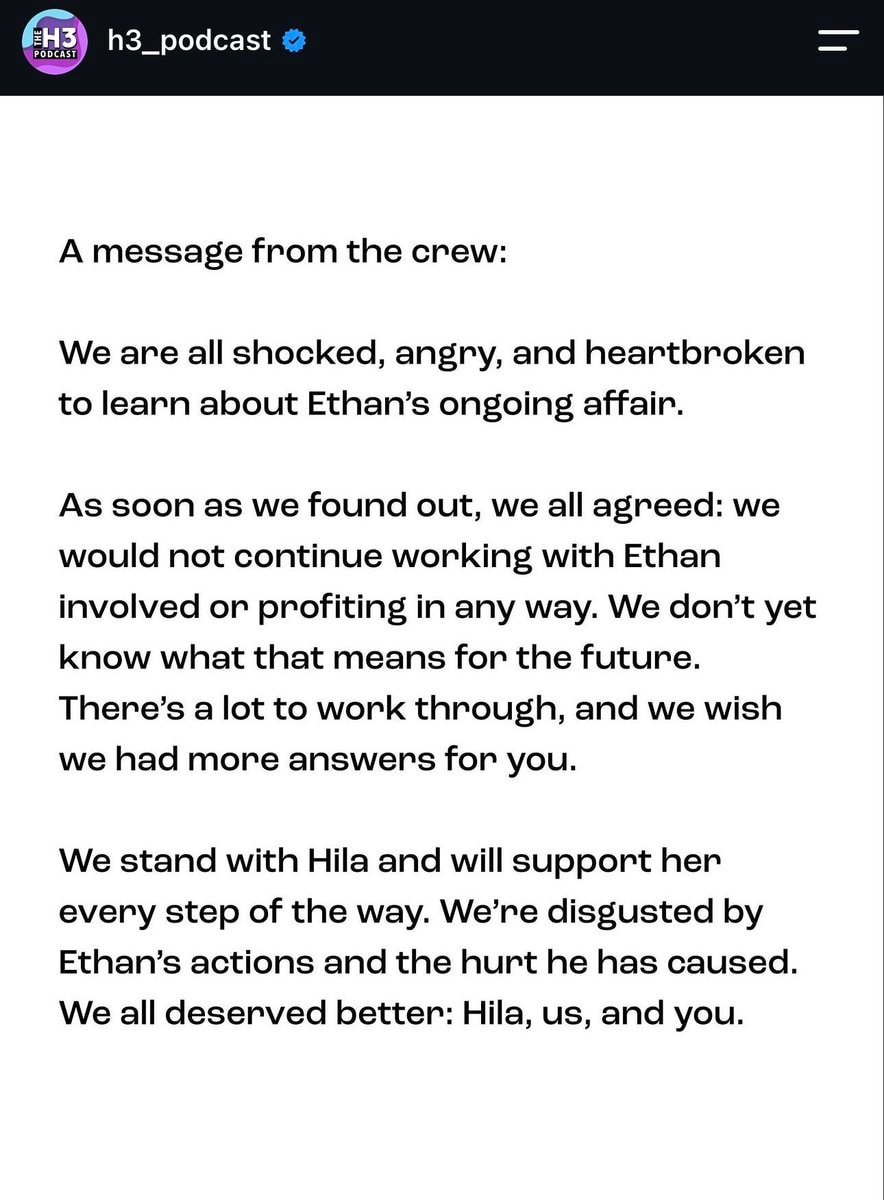 H3 crew statement on Ethan Klein