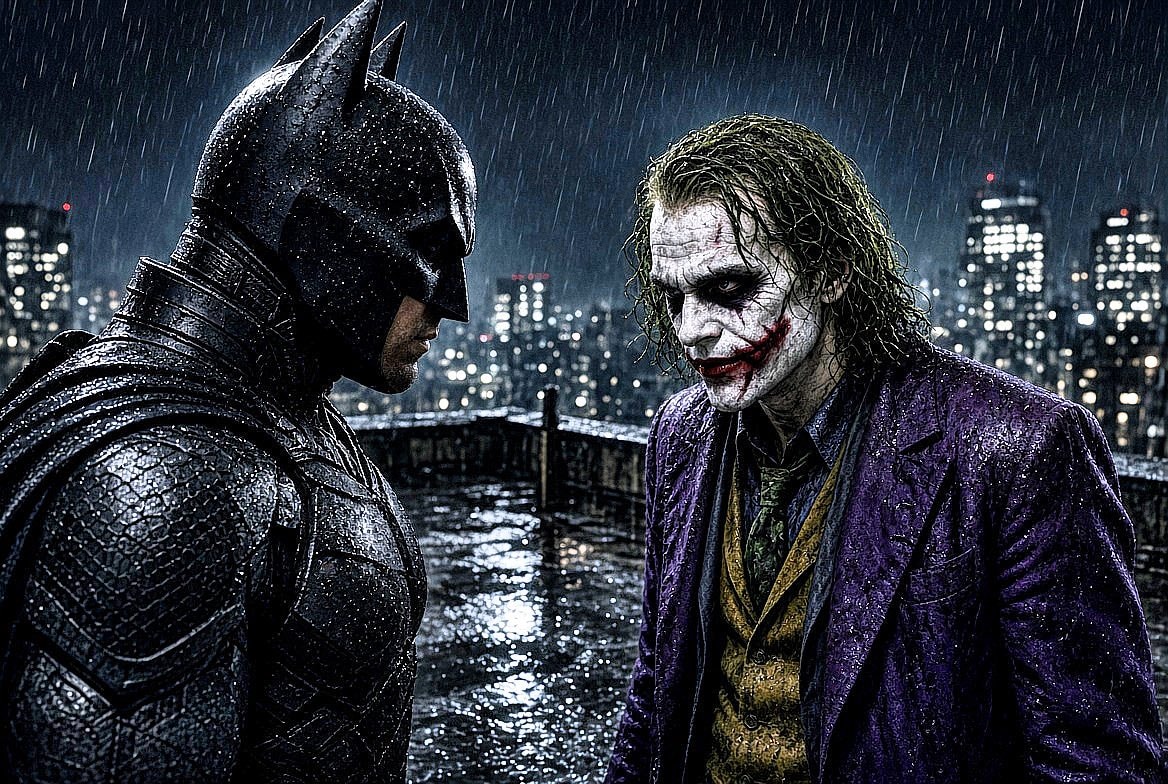 The Dark Knight Joker and Batman rooftop