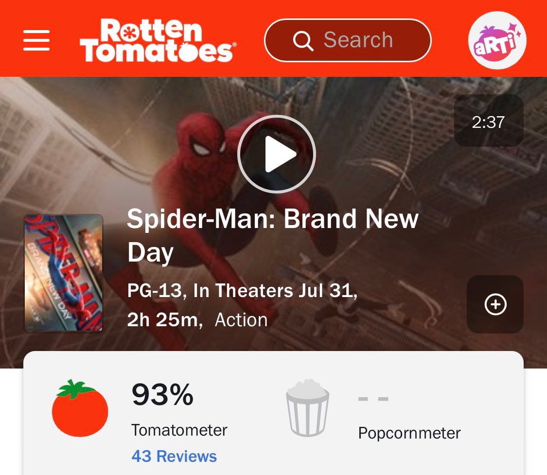 Spider-Man: Brand New Day Rotten Tomatoes 93%