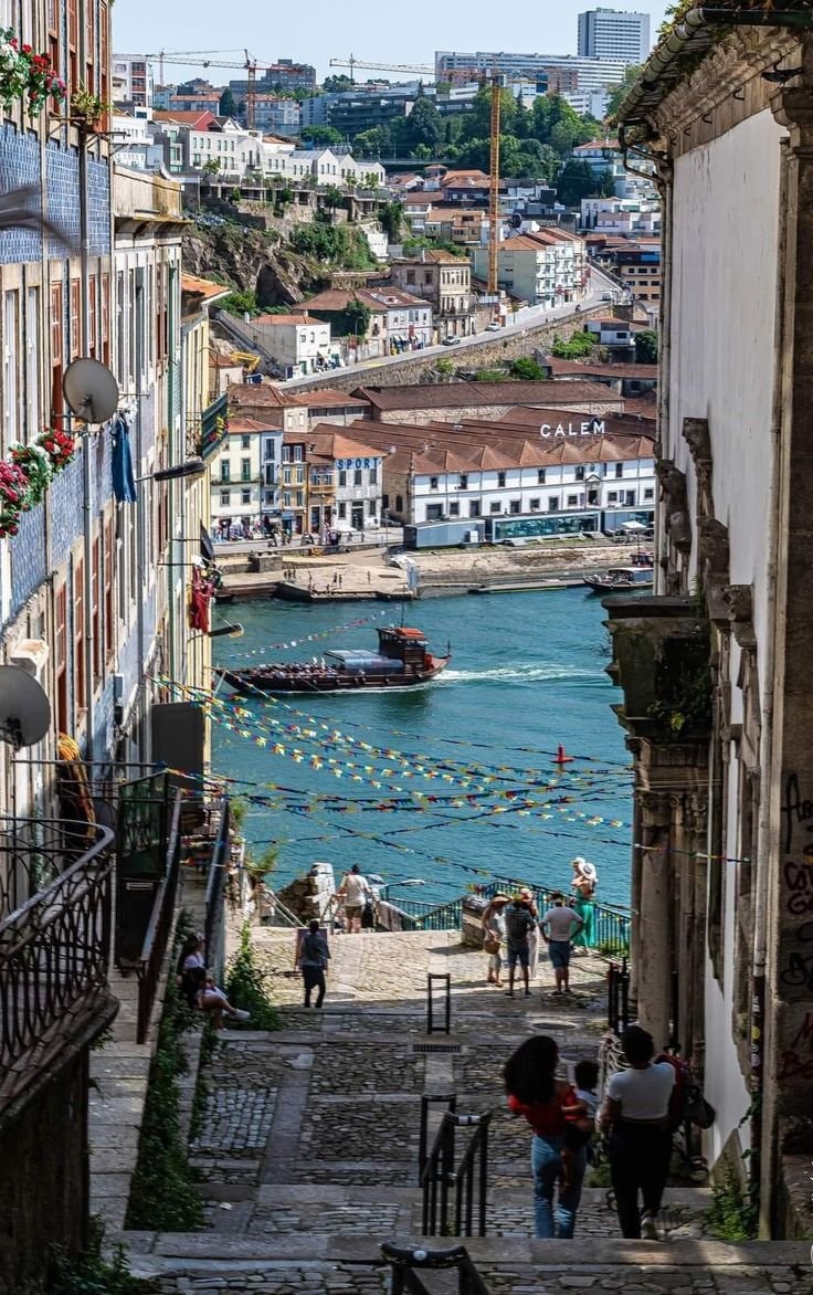 Portugal cobblestone staircase river view