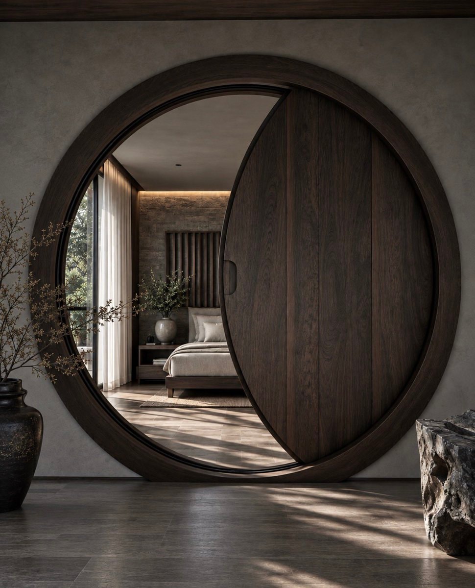 Circular wooden sliding bedroom door (photo 2 of 2)