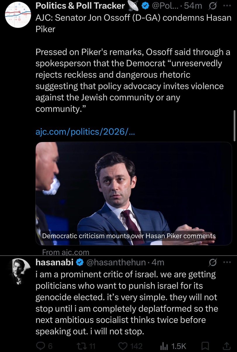 Jon Ossoff condemns Hasan Piker