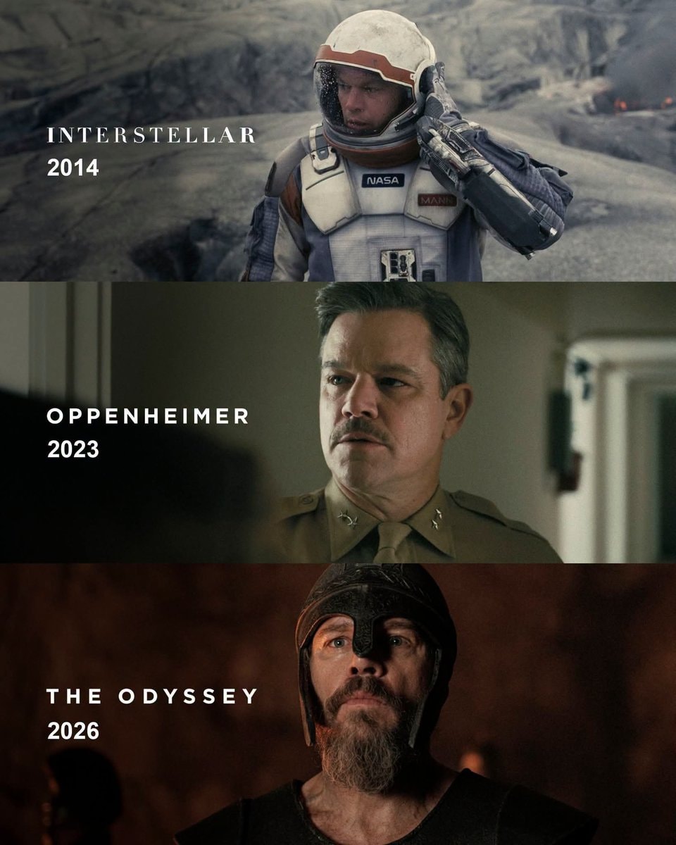 Matt Damon Christopher Nolan films Interstellar Oppenheimer The Odyssey Matt Damon Christopher Nolan films Interstellar Oppenheimer The Odyssey