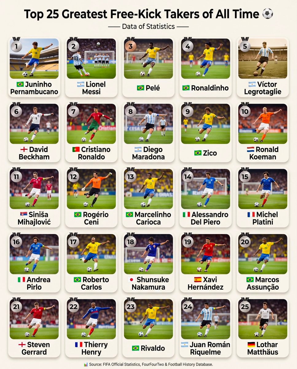 Top 25 Greatest Free-Kick Takers ⚽