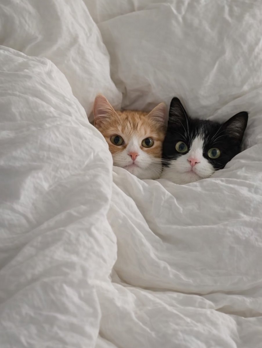 Two cats sleeping on white sheets (photo 2 of 2)