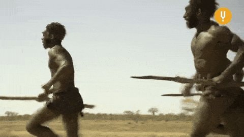 two men running with spears
